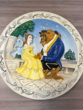 Disney White Ceramic Wall Plate - Beauty and the Beast 1991